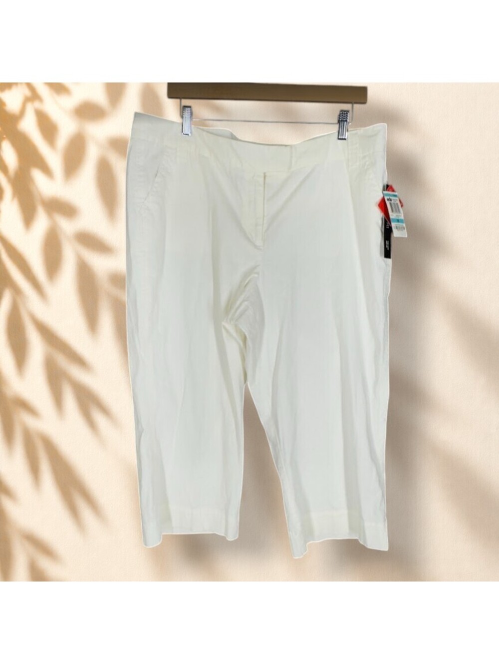 New Style&co. Cropped Pants Women 16 White Capri High Rise Flat Front Cotton